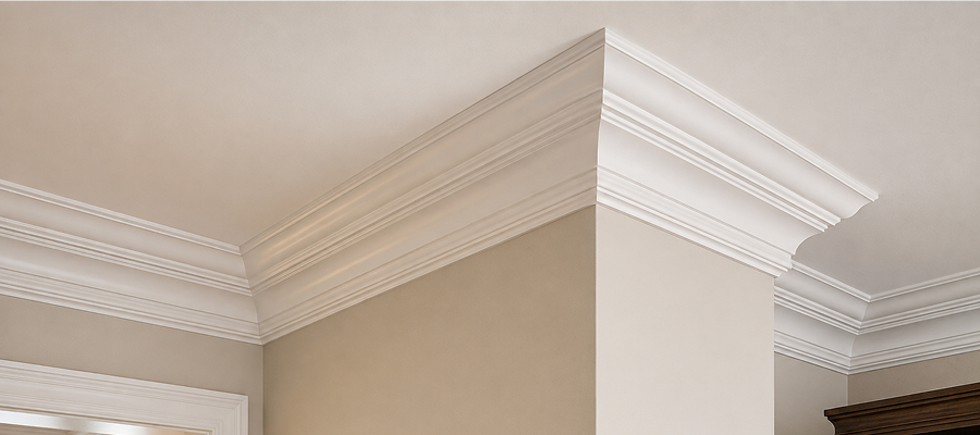 Crown molding installation and finished room detail